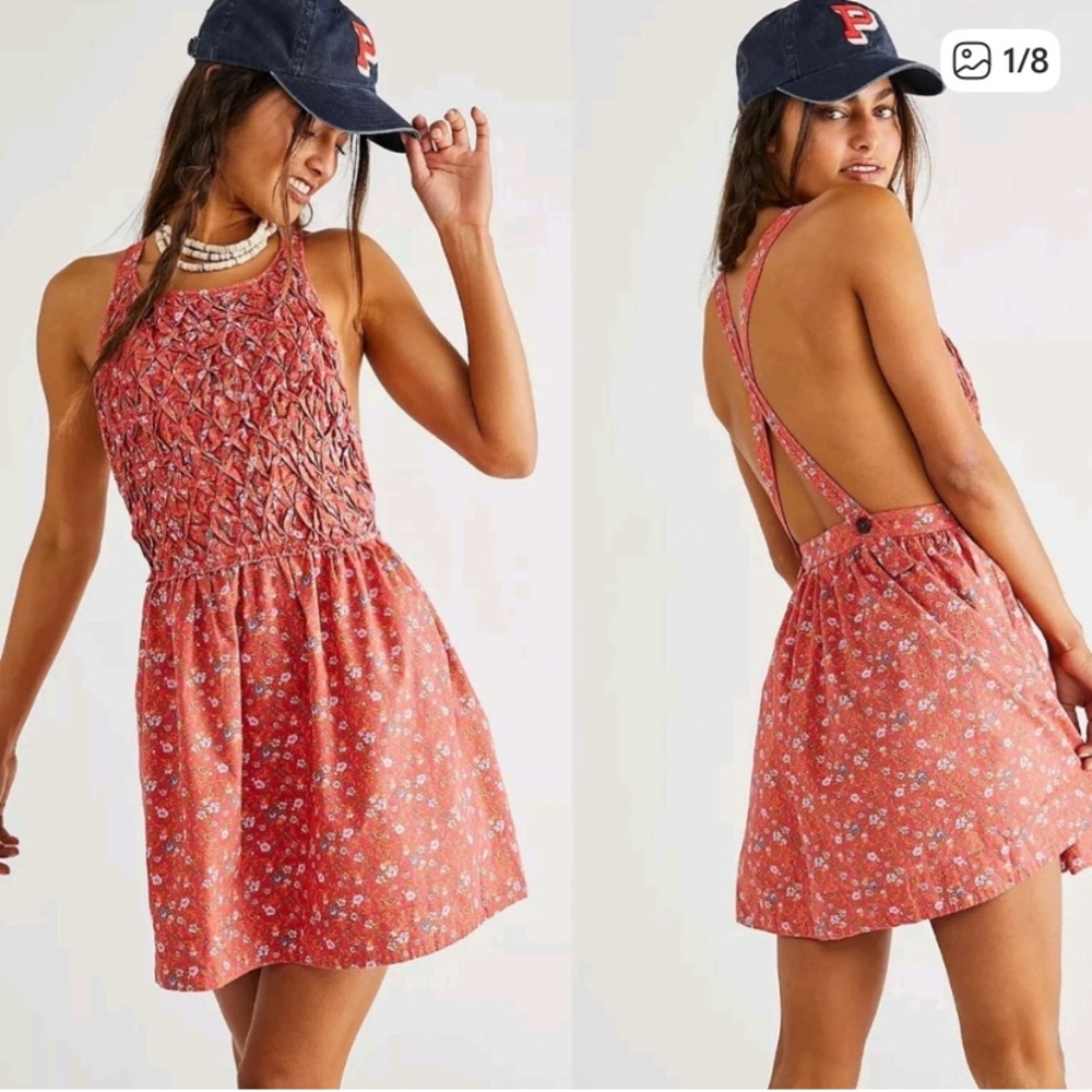 Free People Petunia Smocked Open-Back Mini Dress